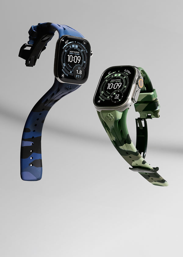 Blue and green camouflage rubber straps for Apple Watch